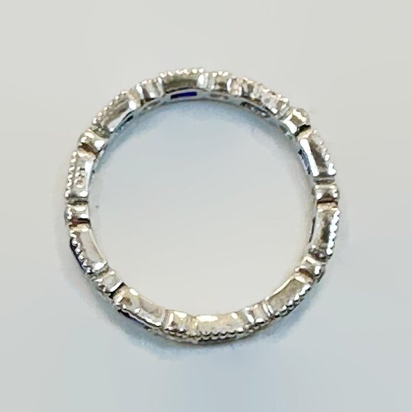 Sapphire Ring, Stacking, Band, Sterling Silver, Ring Guard, Art Deco Style,Blue - Picture 6 of 8